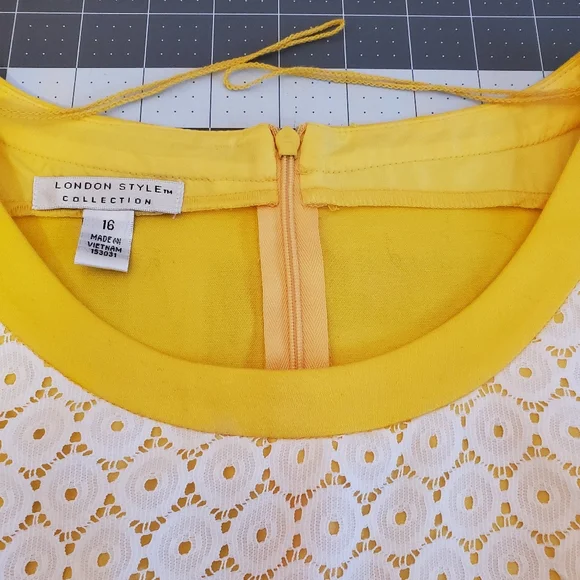 London style collection yellow A line belted dress Womens 16 NWT flare skirt - Picture 5 of 10